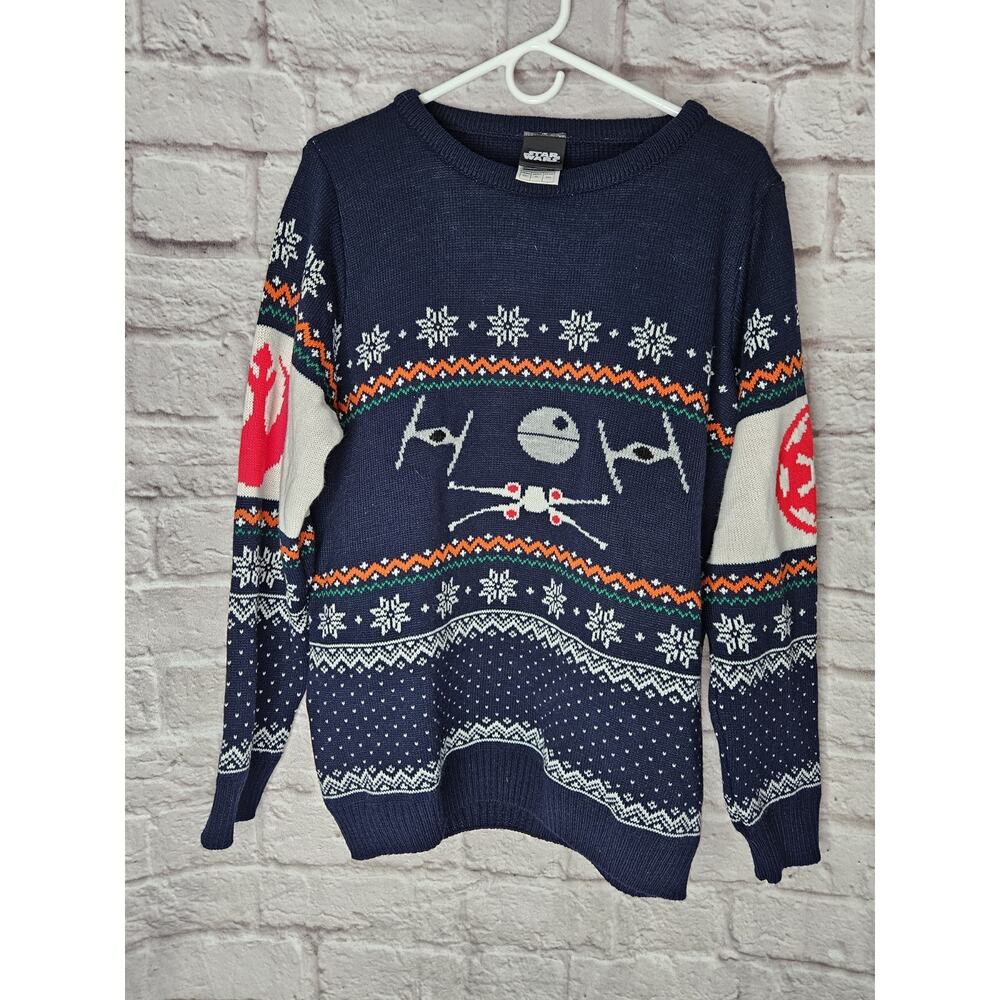 Numskull Size XL Starwars Tie Fighter vs X-Wing "Ugly" Christmas Sweater Blue